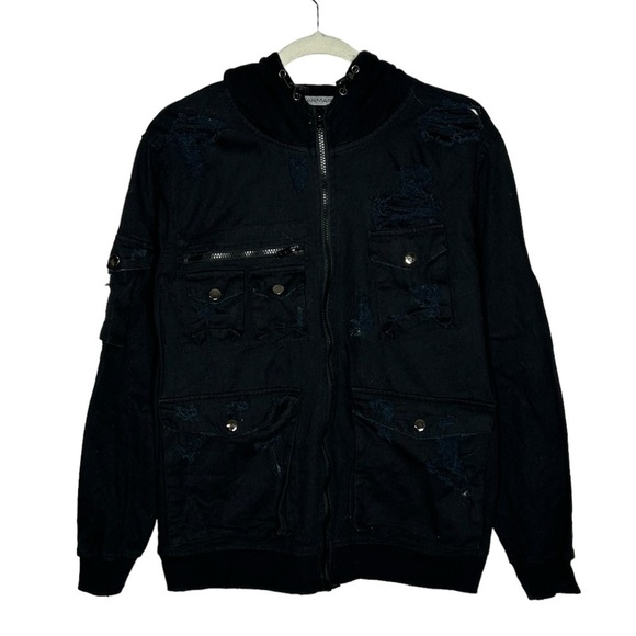 Carmar Black Distressed Denim Cargo Hooded Jacket - Picture 2 of 15